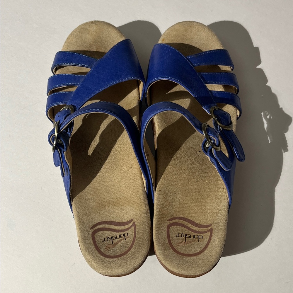 Dansko Blue Leather Strappy Platform Sandals sz 39 Summer Shoes Slip On Comfort - Picture 4 of 11